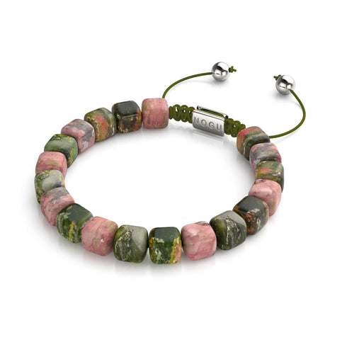 Unakit-Jaspis | Silber | Edelstein-Kieselstein-Makramee-Armband